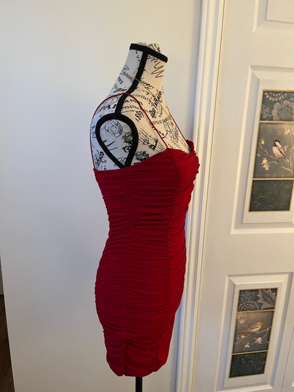 😃Revamped Red Ruched Spaghetti Strap Mini Dress - Picture 3 of 8